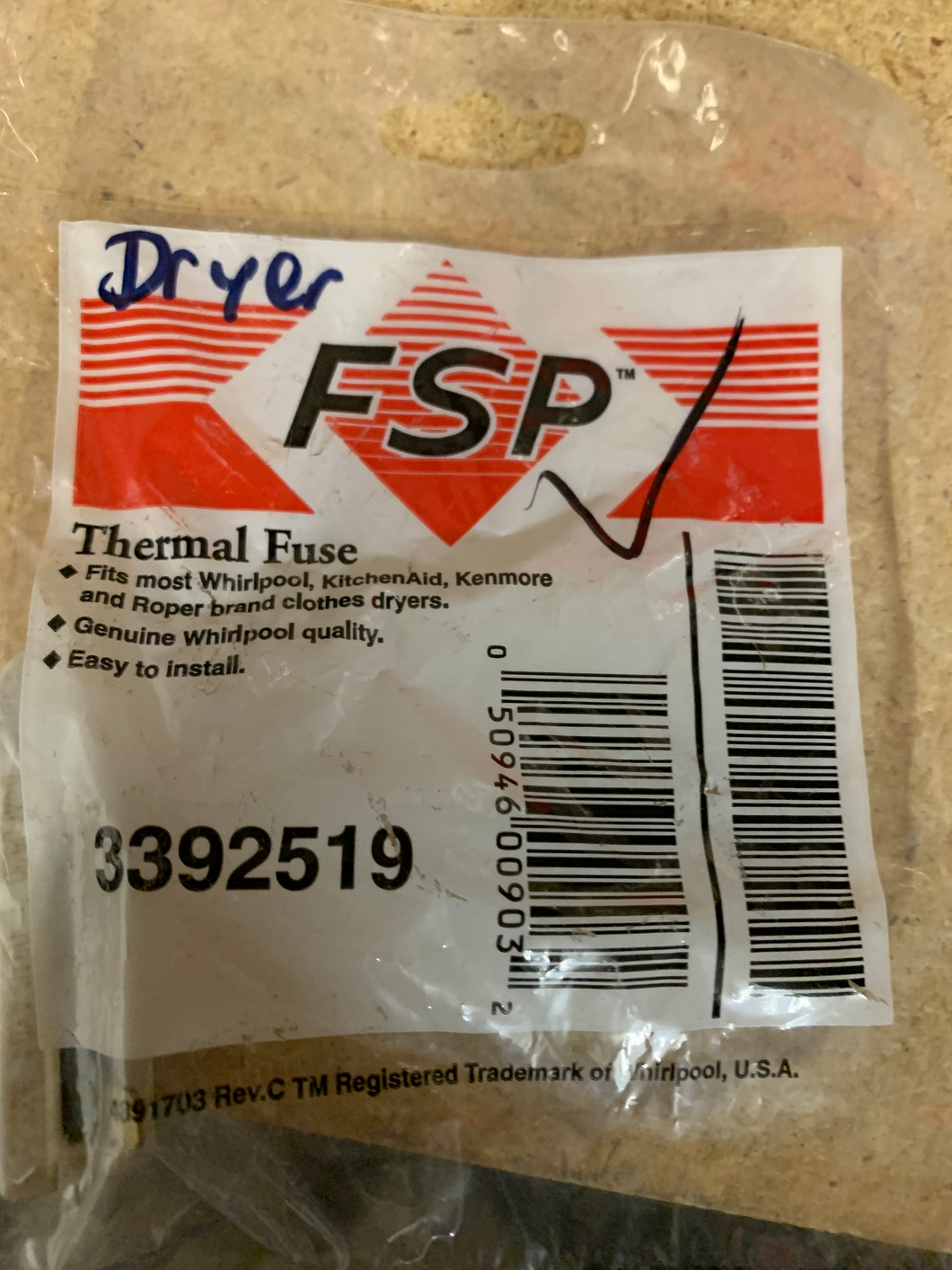 Thermal fuse P/N #3392519